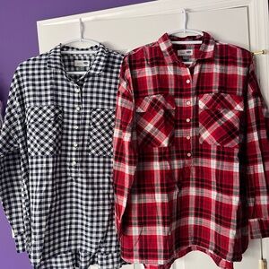Old Navy Women’s Boyfriend Checkered Button-Down Shirts - Red and Navy